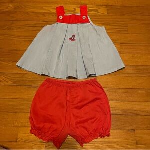 Vintage Girl 4T Nautical Red & Blue Baby Two-Piece Swing Top & Bloomer Set USA